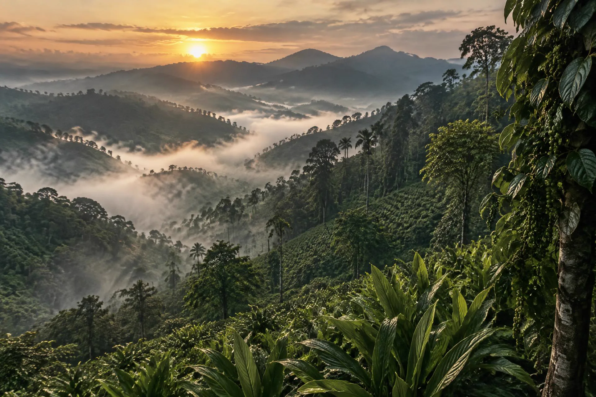 Kerala spice plantation in the misty high ranges of Idukki